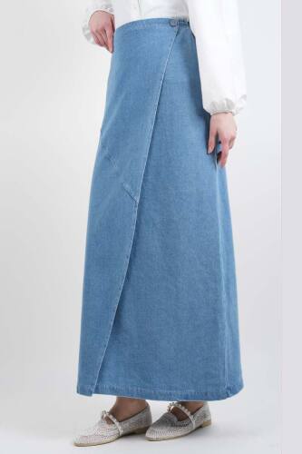 Bayan Kot Etek Ön Çapraz Yandan Bağlamalı Etek Açık Mavi - 03Kız Kulesi Teks (1)