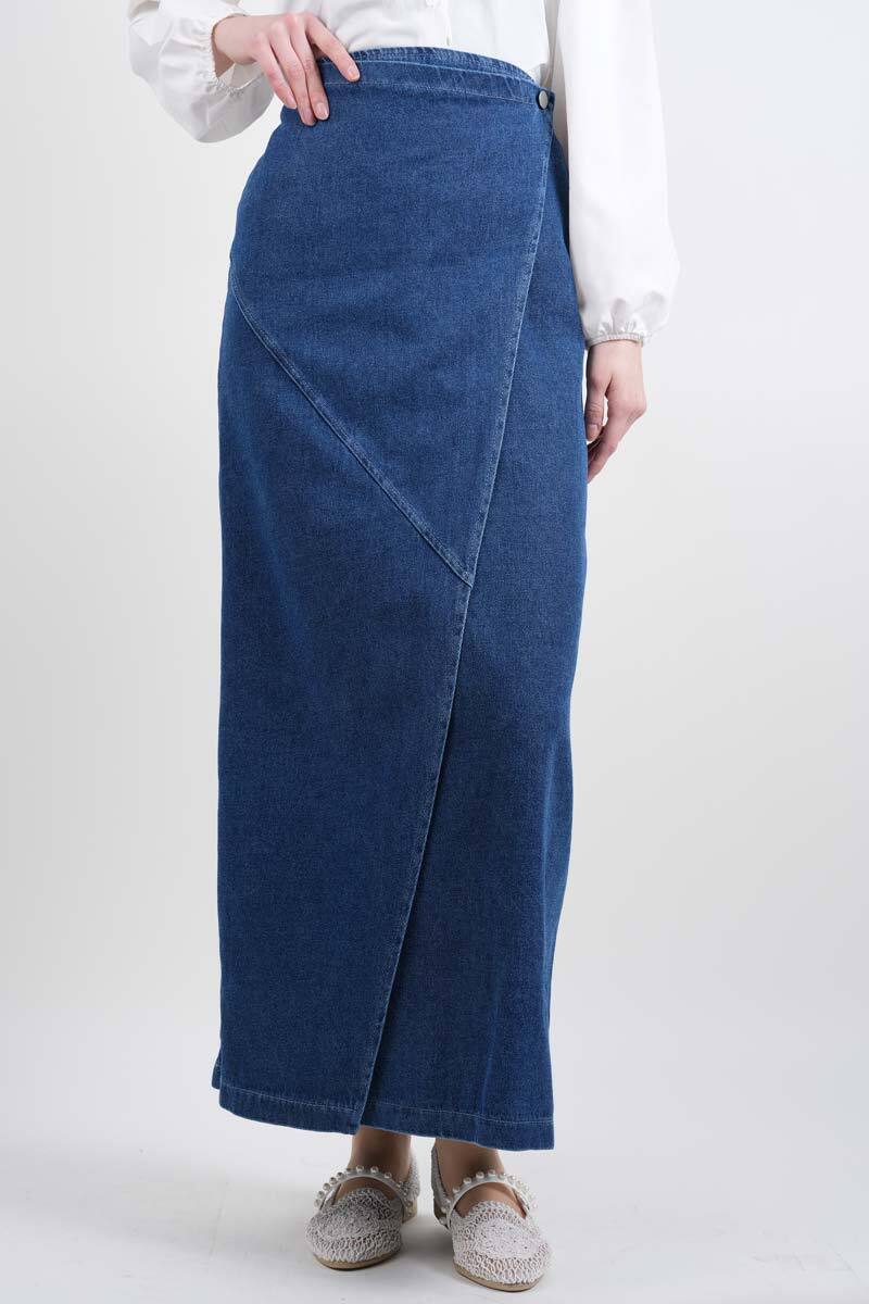 Bayan Kot Etek Ön Çapraz Yandan Bağlamalı Etek Mavi - 1