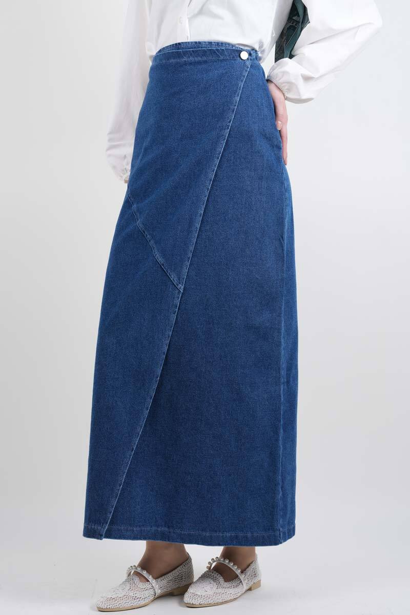 Bayan Kot Etek Ön Çapraz Yandan Bağlamalı Etek Mavi - 2