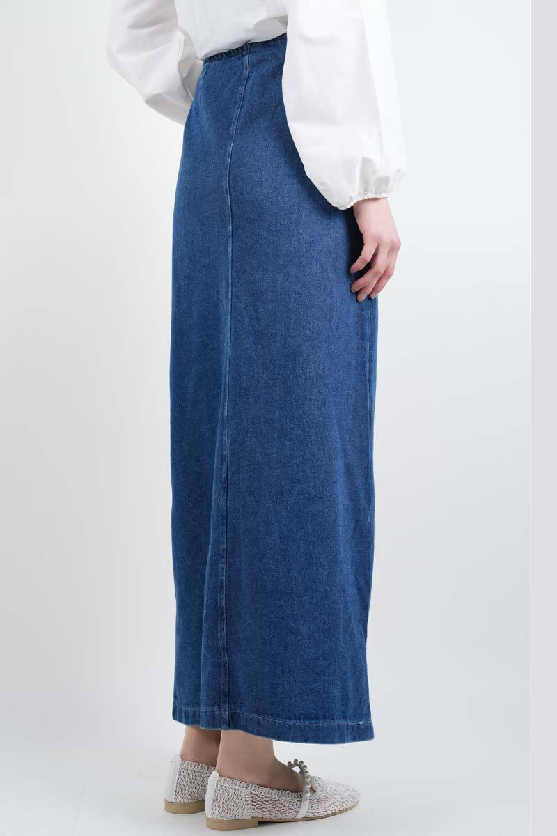 Bayan Kot Etek Ön Çapraz Yandan Bağlamalı Etek Mavi - 4