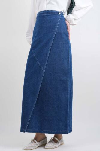 Bayan Kot Etek Ön Çapraz Yandan Bağlamalı Etek Mavi - 03Kız Kulesi Teks (1)