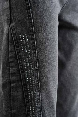 Bayan Kot Pantolon Baget Taşlı Denim Pantolon Açık Gri - 4