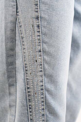 Bayan Kot Pantolon Baget Taşlı Denim Pantolon Açık Mavi - 4