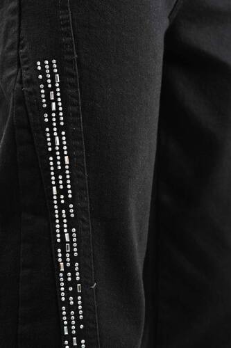 Bayan Kot Pantolon Baget Taşlı Denim Pantolon Siyah - 4