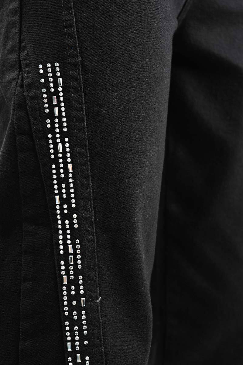 Bayan Kot Pantolon Baget Taşlı Denim Pantolon Siyah - 4
