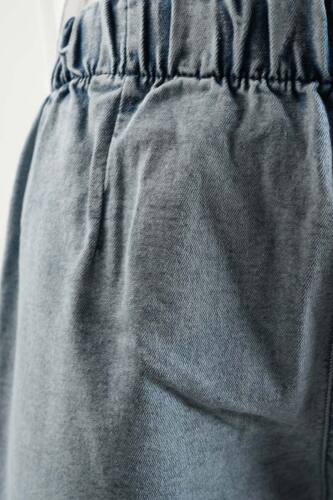 Bayan Kot Pantolon Bel Lastikli Mom Jeans Açık Mavi - 4