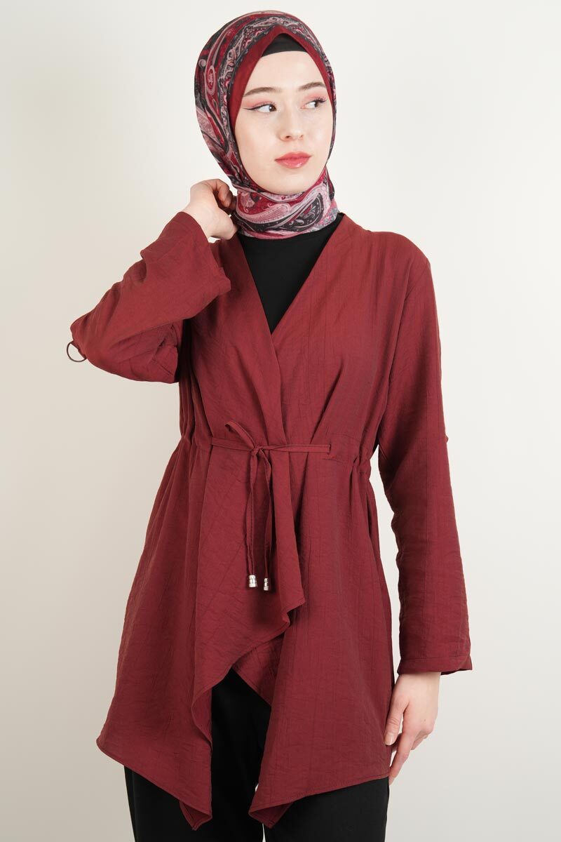 Bayan Modal Hırka Kol Kıvırmalı Ceket Hırka Bordo - 1