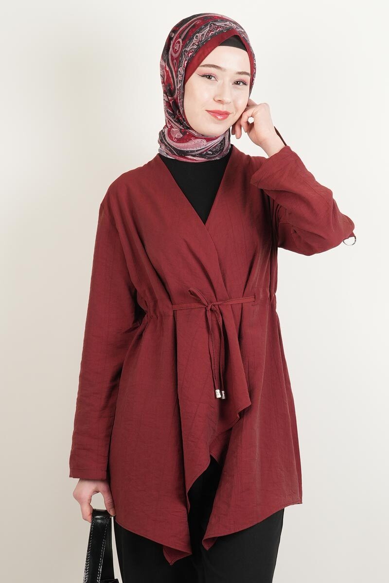 Bayan Modal Hırka Kol Kıvırmalı Ceket Hırka Bordo - 2