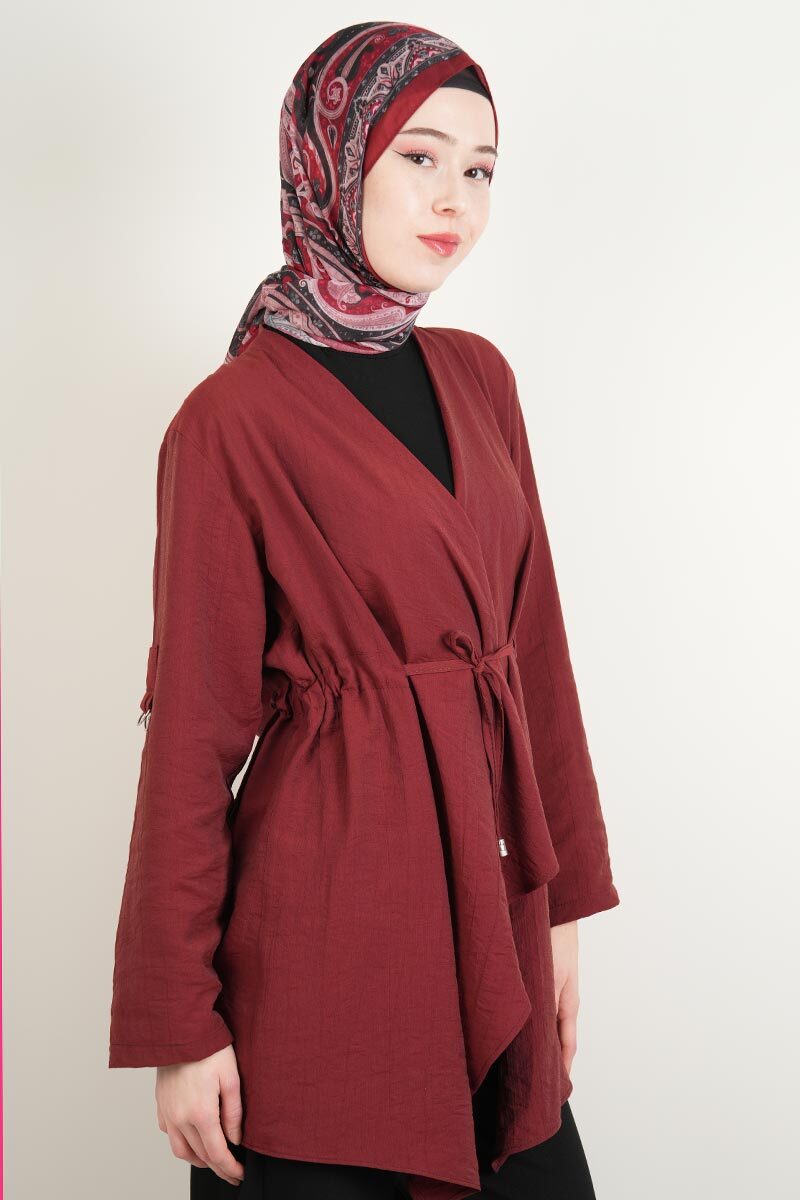 Bayan Modal Hırka Kol Kıvırmalı Ceket Hırka Bordo - 3
