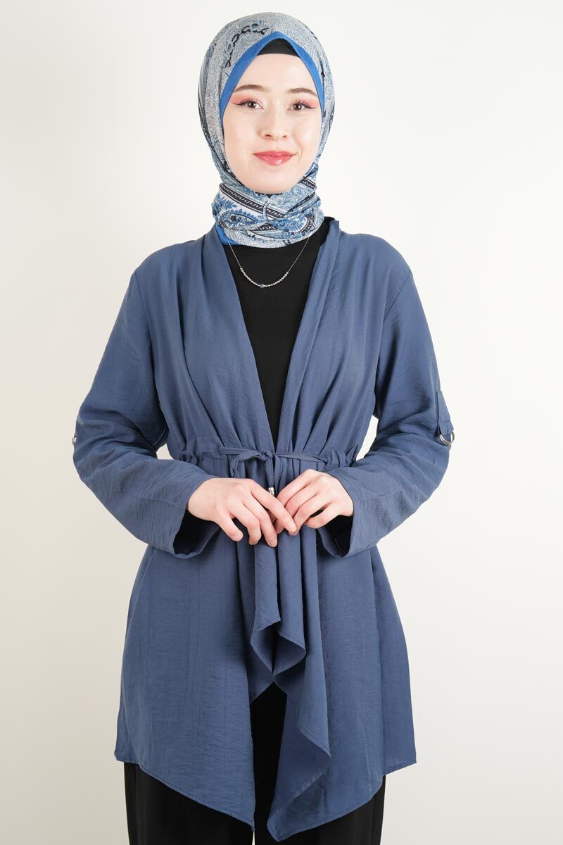 Bayan Modal Hırka Kol Kıvırmalı Ceket Hırka Mavi - 1