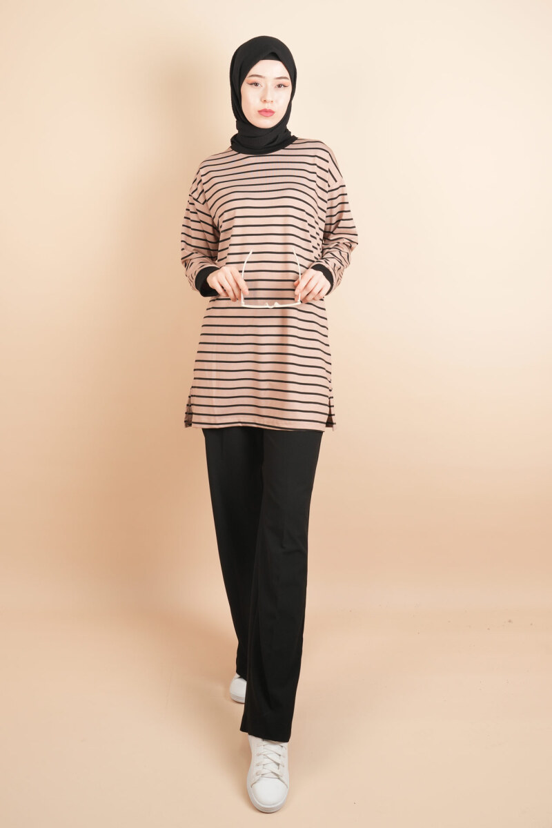 Bayan Modal Kumaş Tesettür Tunik Basic Uzun Tunik Bej - 2