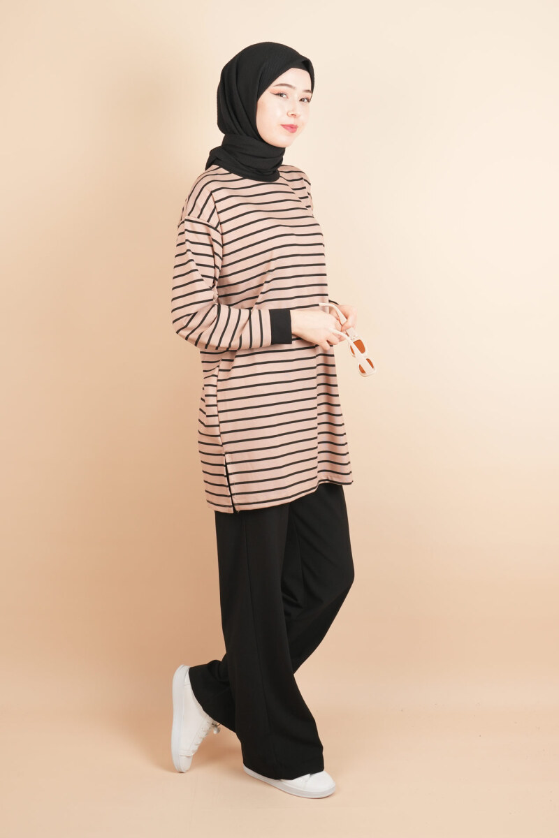 Bayan Modal Kumaş Tesettür Tunik Basic Uzun Tunik Bej - 3