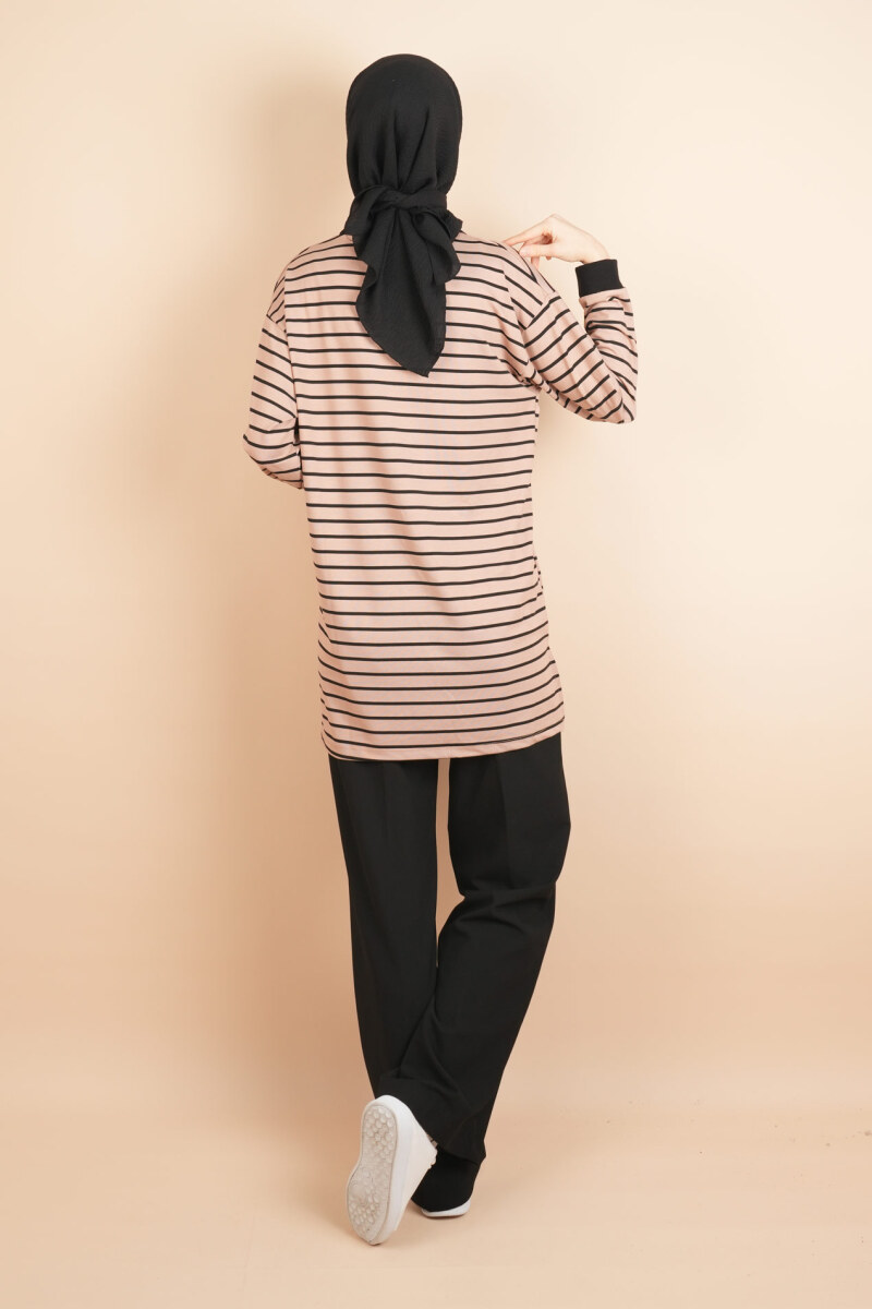 Bayan Modal Kumaş Tesettür Tunik Basic Uzun Tunik Bej - 4