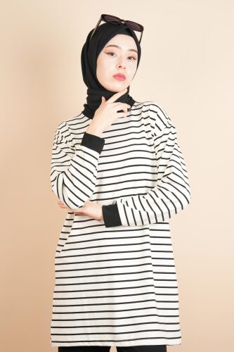 Bayan Modal Kumaş Tesettür Tunik Basic Uzun Tunik Beyaz 