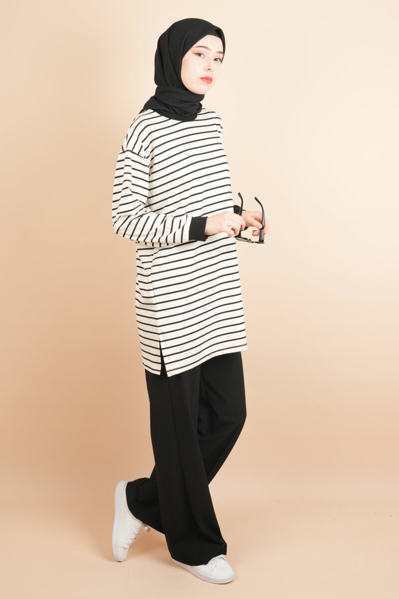 Bayan Modal Kumaş Tesettür Tunik Basic Uzun Tunik Beyaz - 3