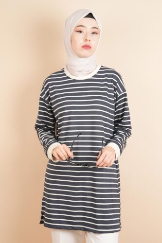 Bayan Modal Kumaş Tesettür Tunik Basic Uzun Tunik Gri 