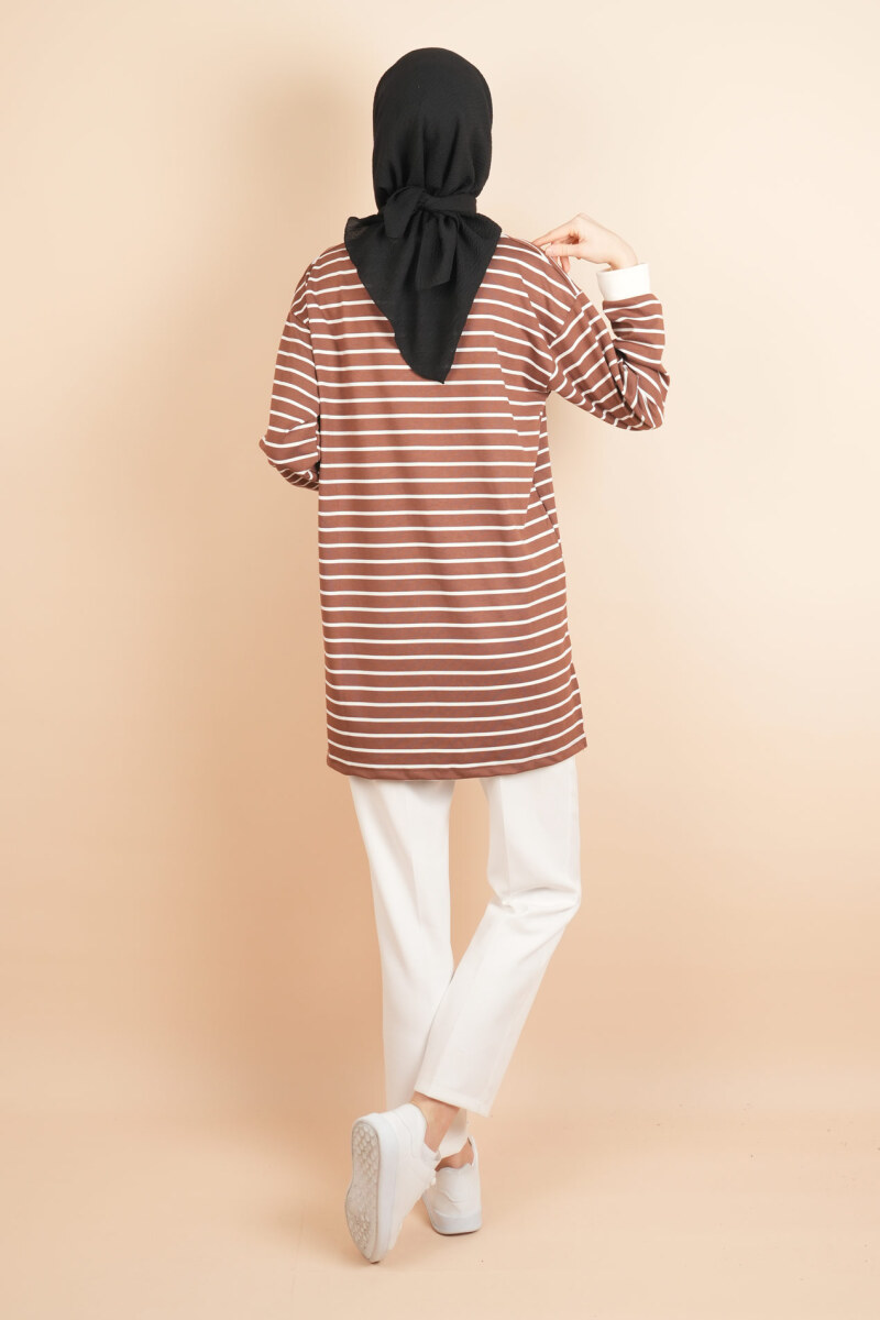 Bayan Modal Kumaş Tesettür Tunik Basic Uzun Tunik Kahverengi - 4