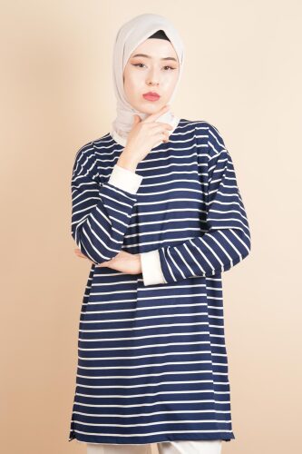 Bayan Modal Kumaş Tesettür Tunik Basic Uzun Tunik Lacivert 