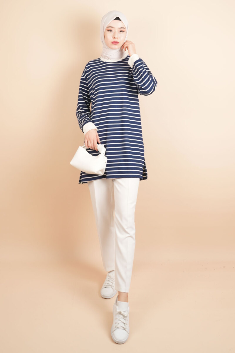Bayan Modal Kumaş Tesettür Tunik Basic Uzun Tunik Lacivert - 2