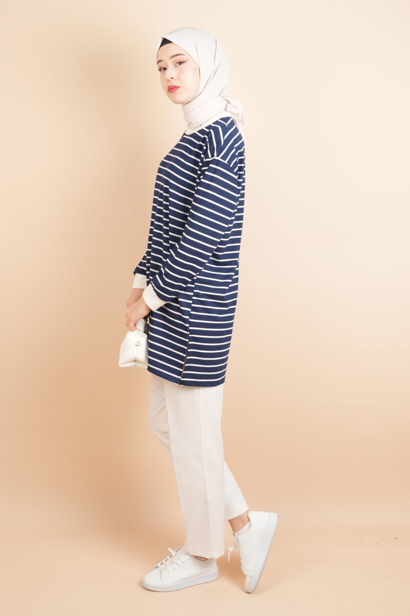 Bayan Modal Kumaş Tesettür Tunik Basic Uzun Tunik Lacivert - 3
