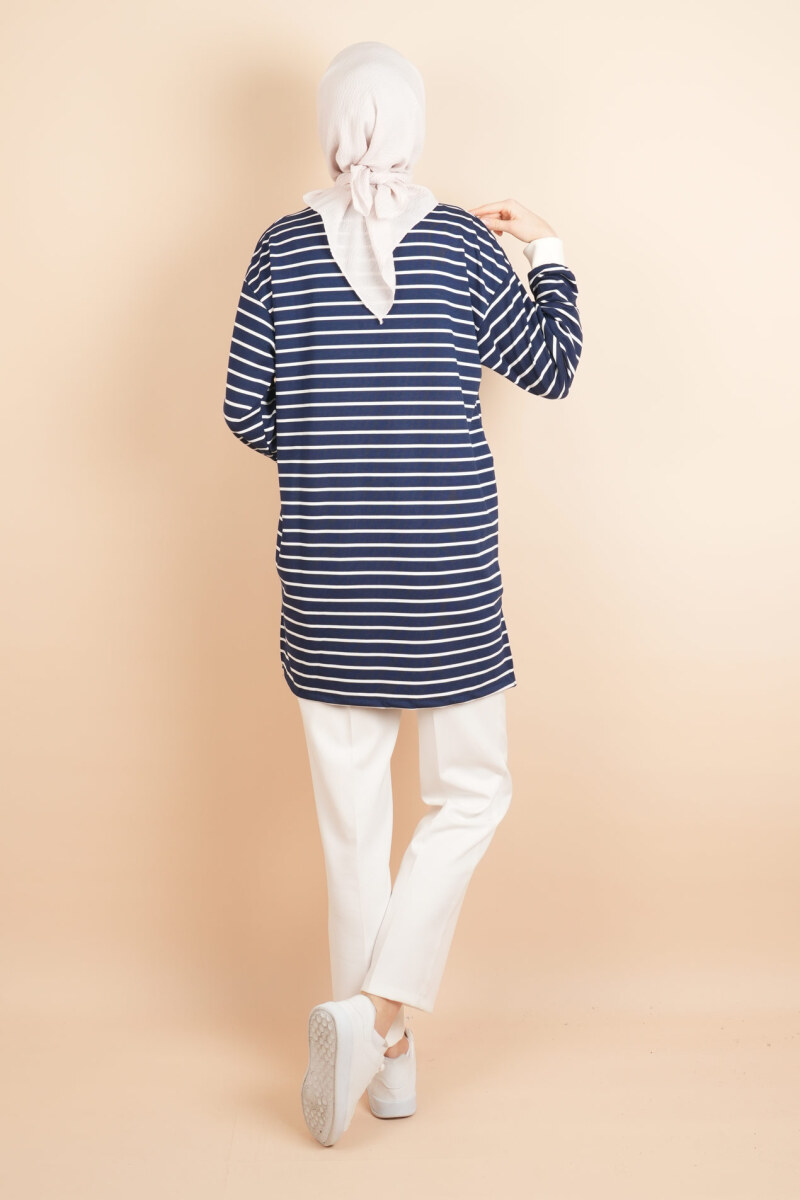 Bayan Modal Kumaş Tesettür Tunik Basic Uzun Tunik Lacivert - 4