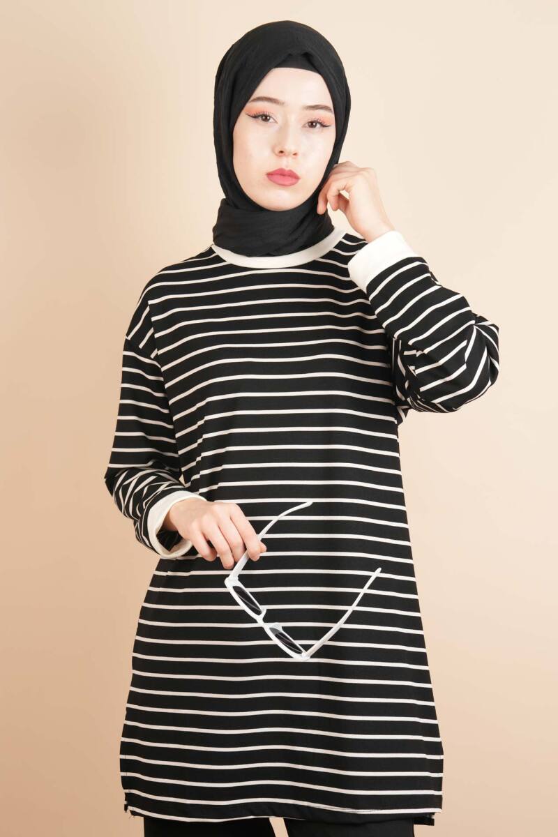 Bayan Modal Kumaş Tesettür Tunik Basic Uzun Tunik Siyah - 1