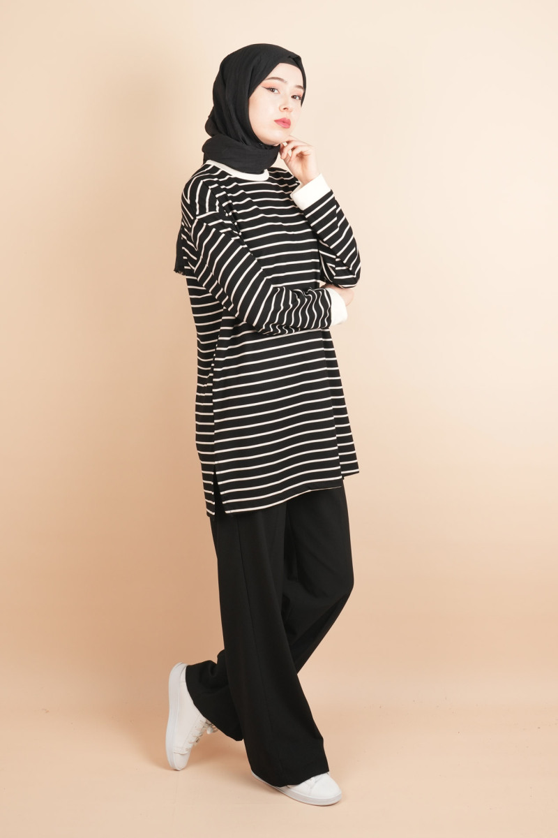 Bayan Modal Kumaş Tesettür Tunik Basic Uzun Tunik Siyah - 3