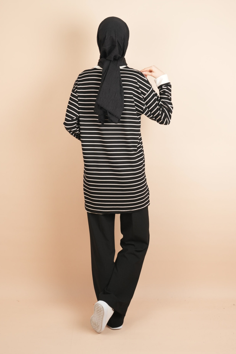 Bayan Modal Kumaş Tesettür Tunik Basic Uzun Tunik Siyah - 4