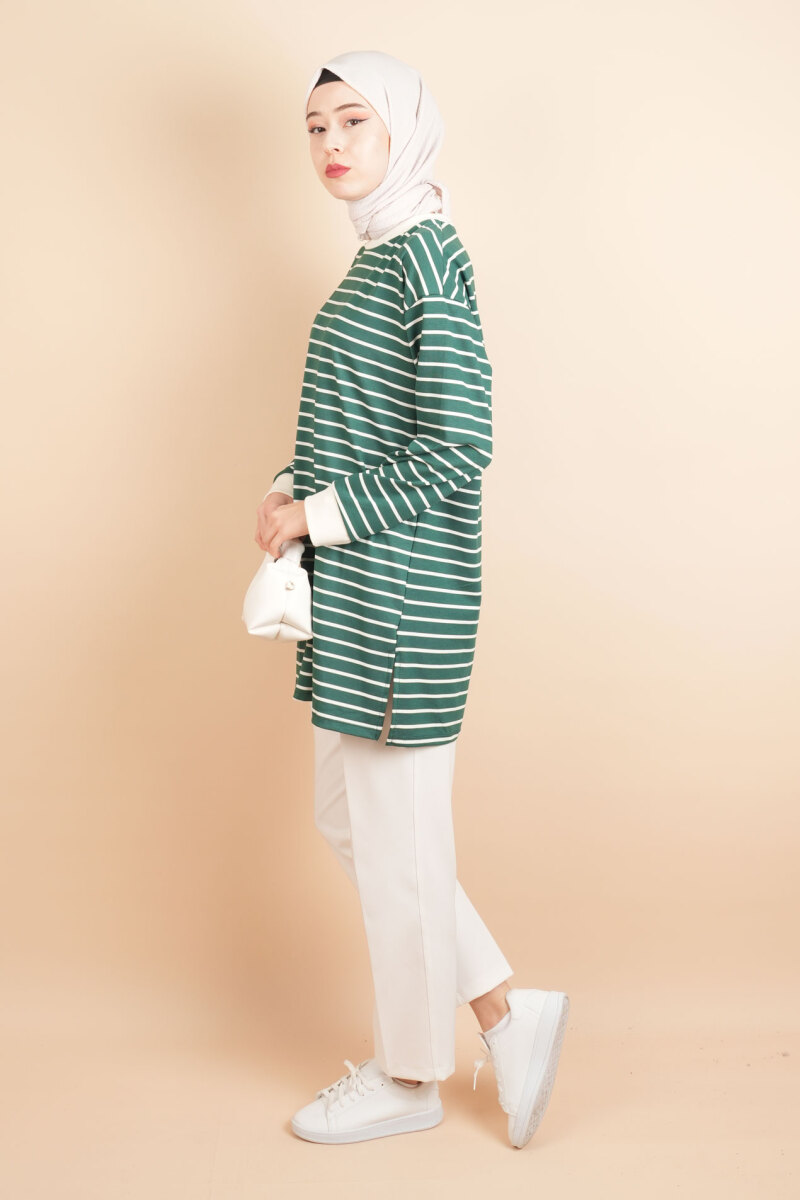 Bayan Modal Kumaş Tesettür Tunik Basic Uzun Tunik Yeşil - 3