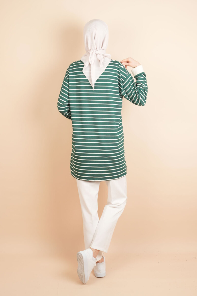 Bayan Modal Kumaş Tesettür Tunik Basic Uzun Tunik Yeşil - 4