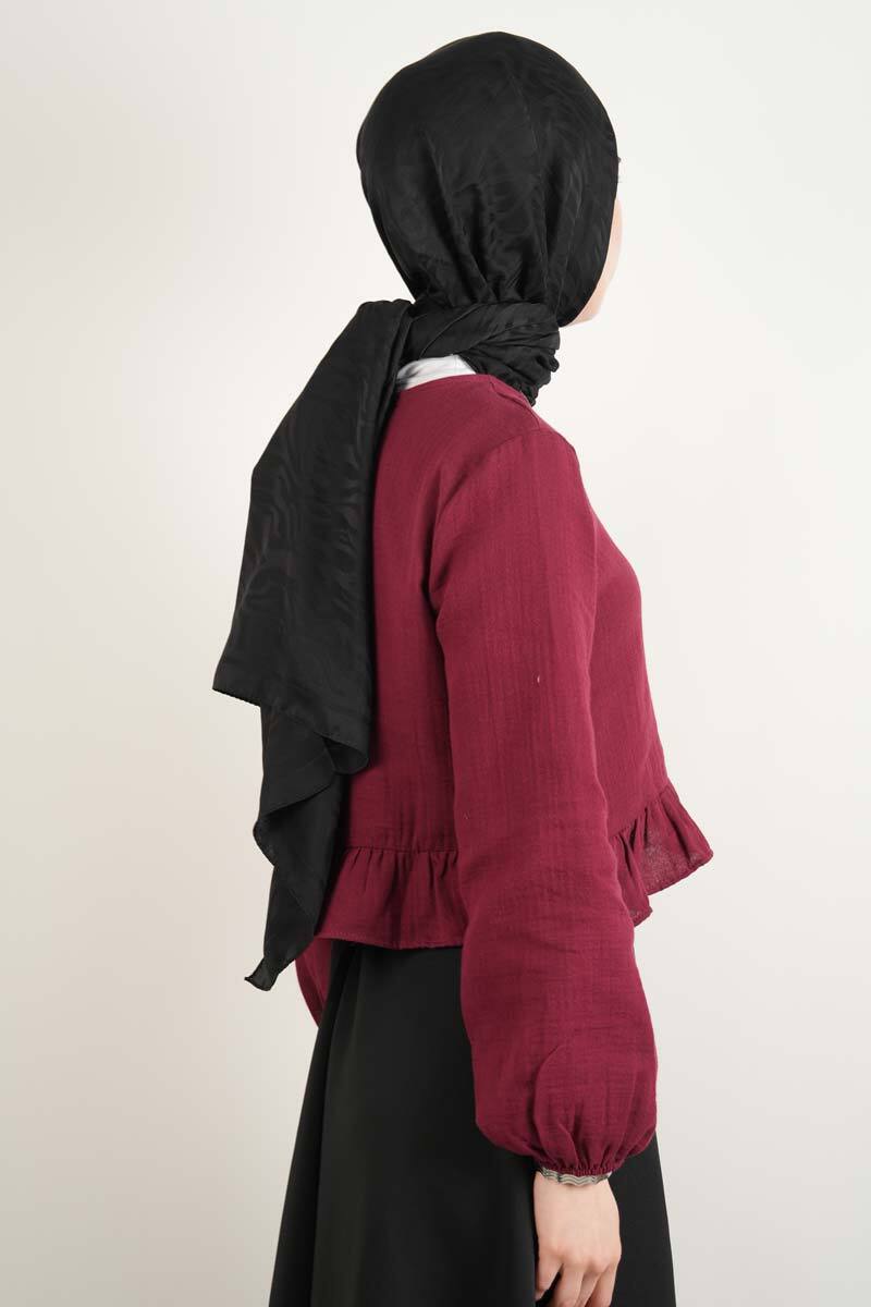 Bayan Müslin Bluz Kısa Bluz Bordo - 3
