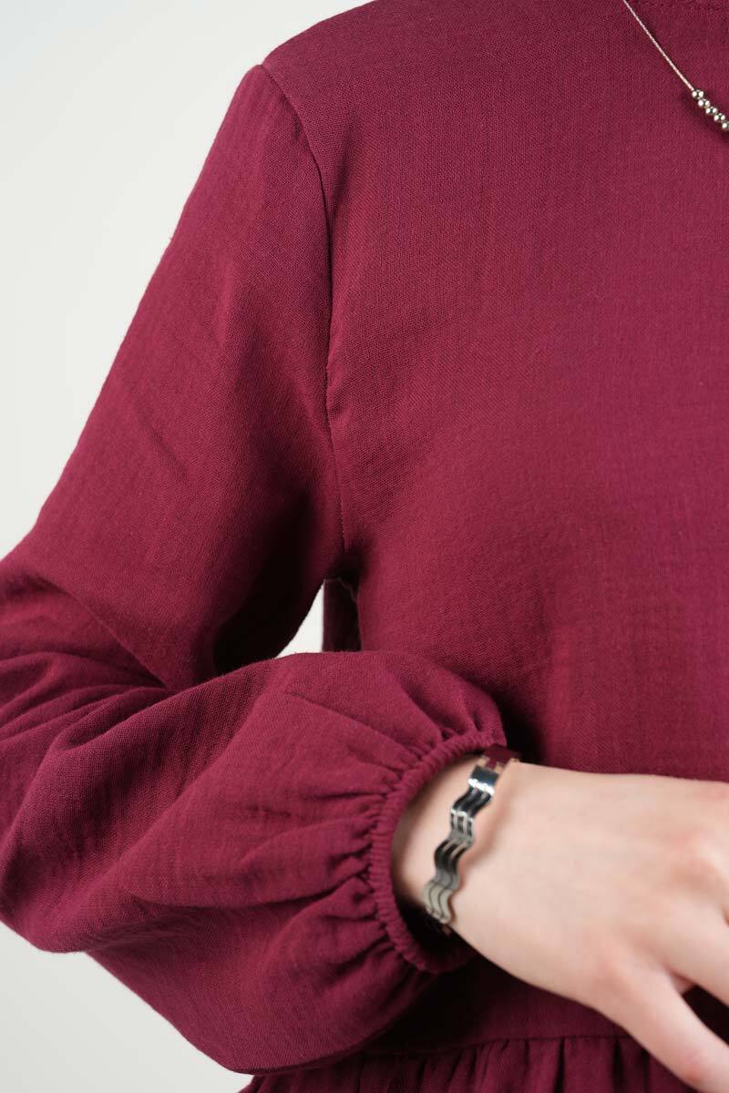 Bayan Müslin Bluz Kısa Bluz Bordo - 4