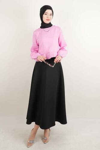 Bayan Müslin Bluz Kısa Bluz Pembe - 2