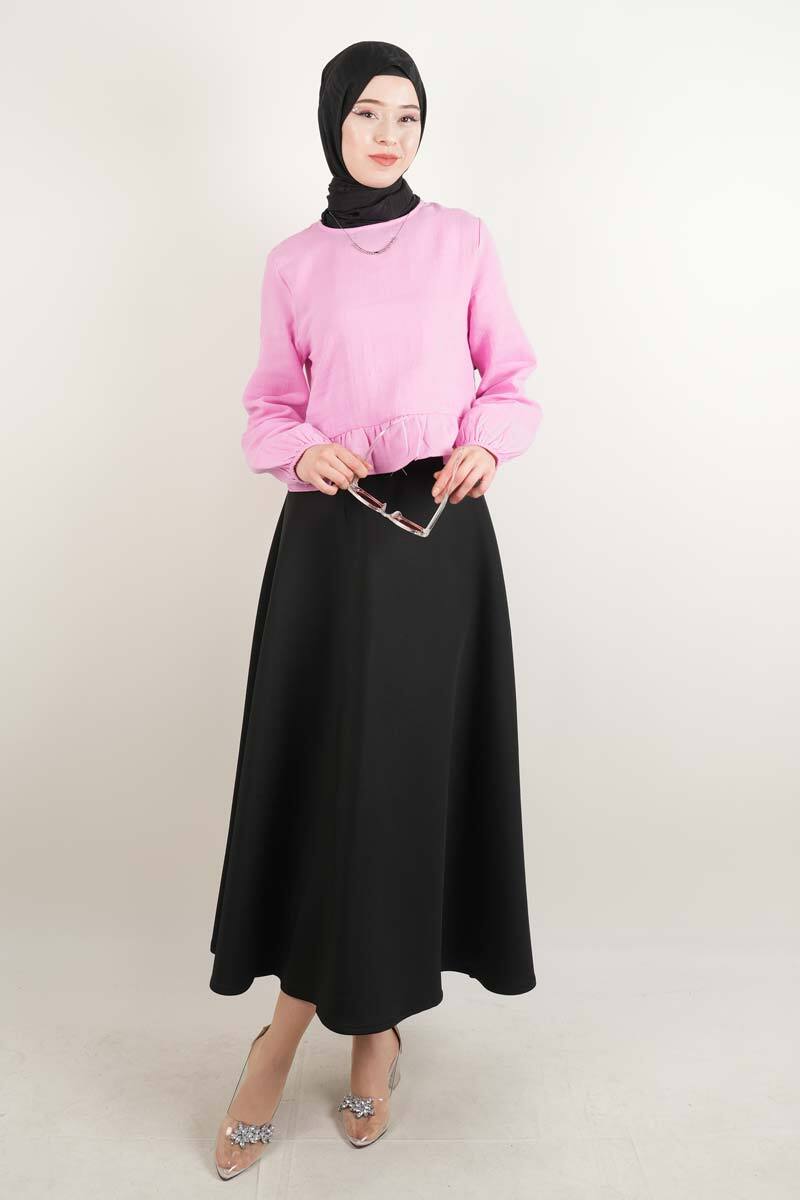 Bayan Müslin Bluz Kısa Bluz Pembe - 2