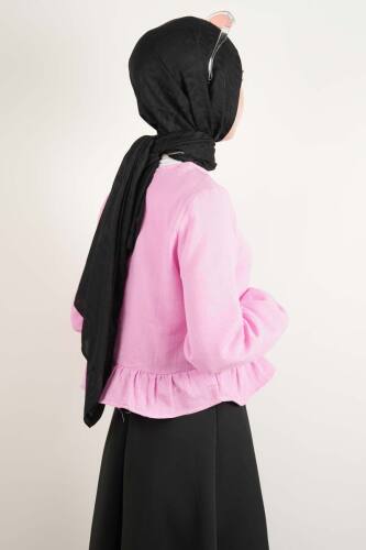 Bayan Müslin Bluz Kısa Bluz Pembe - 3