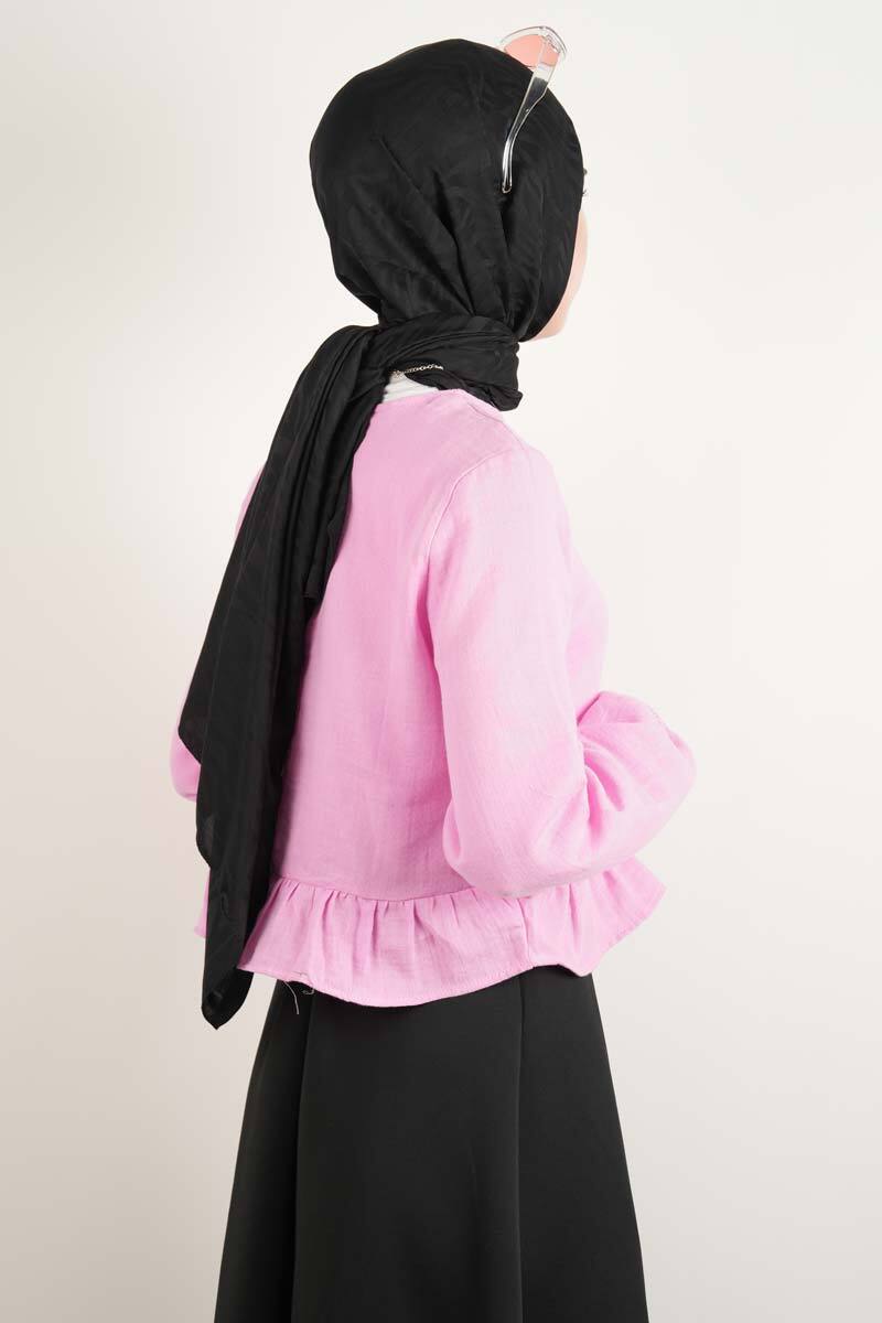 Bayan Müslin Bluz Kısa Bluz Pembe - 3