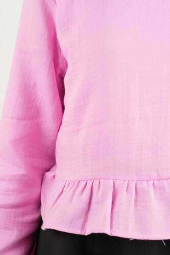 Bayan Müslin Bluz Kısa Bluz Pembe - 4