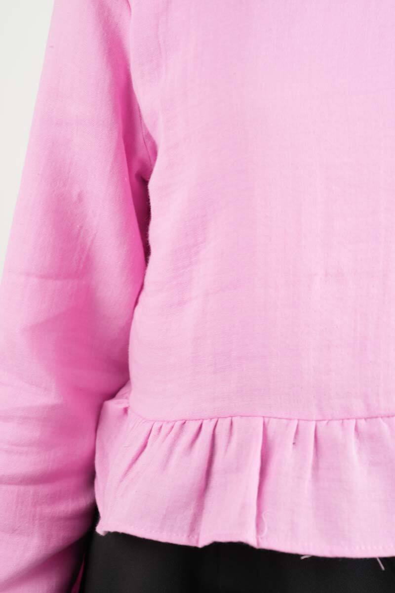 Bayan Müslin Bluz Kısa Bluz Pembe - 4