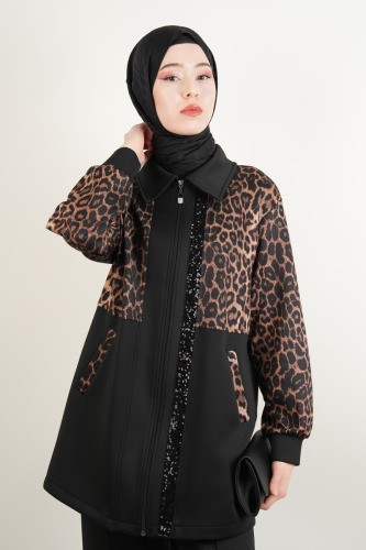 Bayan Pul Detaylı Takım Leoparlı Scuba Takım Siyah - 4
