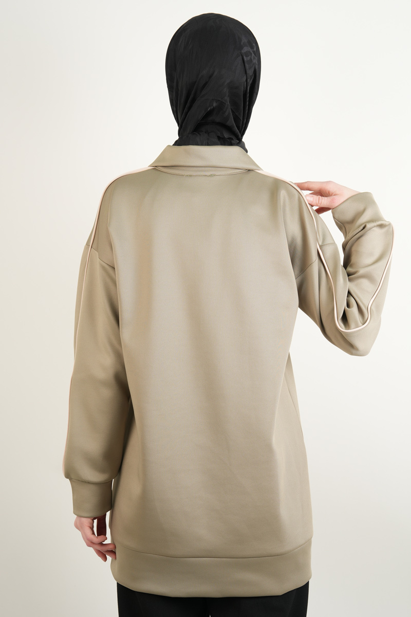 Bayan Scuba Tunik Yarım Fermuarlı Tunik Haki - 4