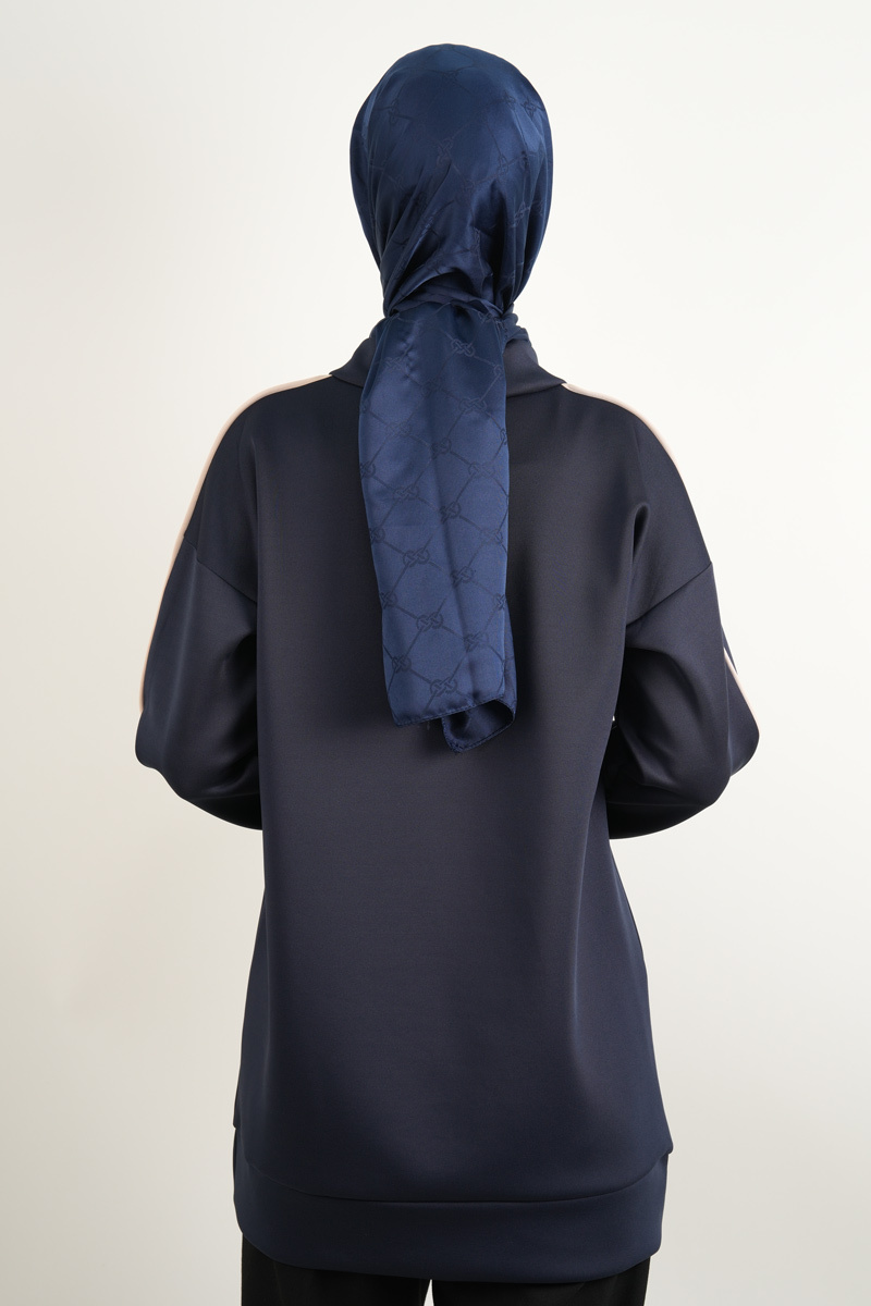 Bayan Scuba Tunik Yarım Fermuarlı Tunik Lacivert - 4