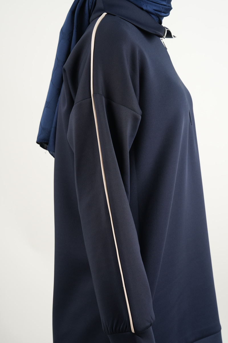 Bayan Scuba Tunik Yarım Fermuarlı Tunik Lacivert - 5