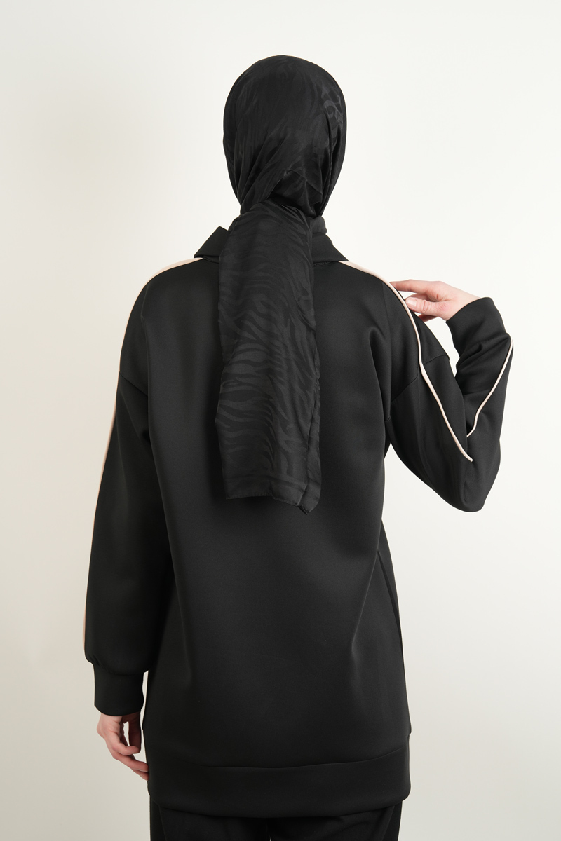 Bayan Scuba Tunik Yarım Fermuarlı Tunik Siyah - 4