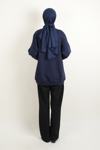 Bayan Sweat Kalp Nakış Detaylı 3 İp Sweat Lacivert - 4
