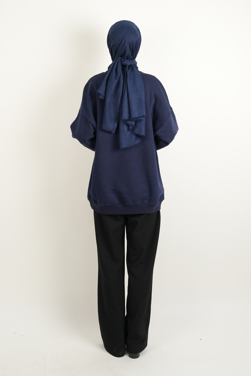 Bayan Sweat Kalp Nakış Detaylı 3 İp Sweat Lacivert - 4