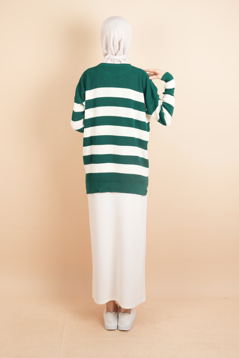 Bayan Tesettür Çizgili Prinç Örgü Kazak Zümrüt - 4