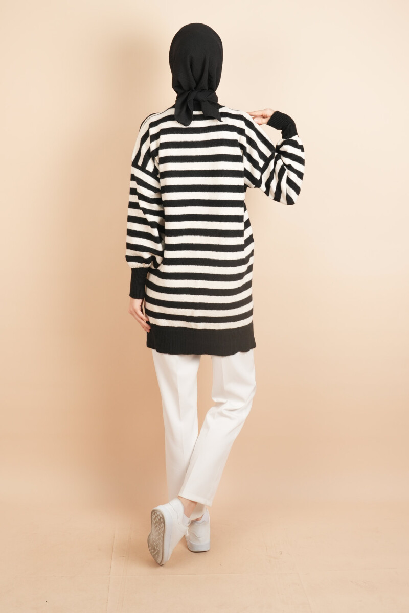 Bayan Tesettür Kazak Çizgili Yumoş Kazak Siyah - 4