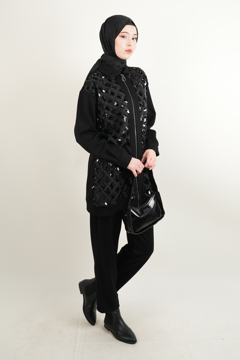 Bayan Tül Detaylı Oysh Takım Siyah - 1