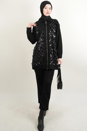 Bayan Tül Detaylı Oysh Takım Siyah - 03Kız Kulesi Teks (1)
