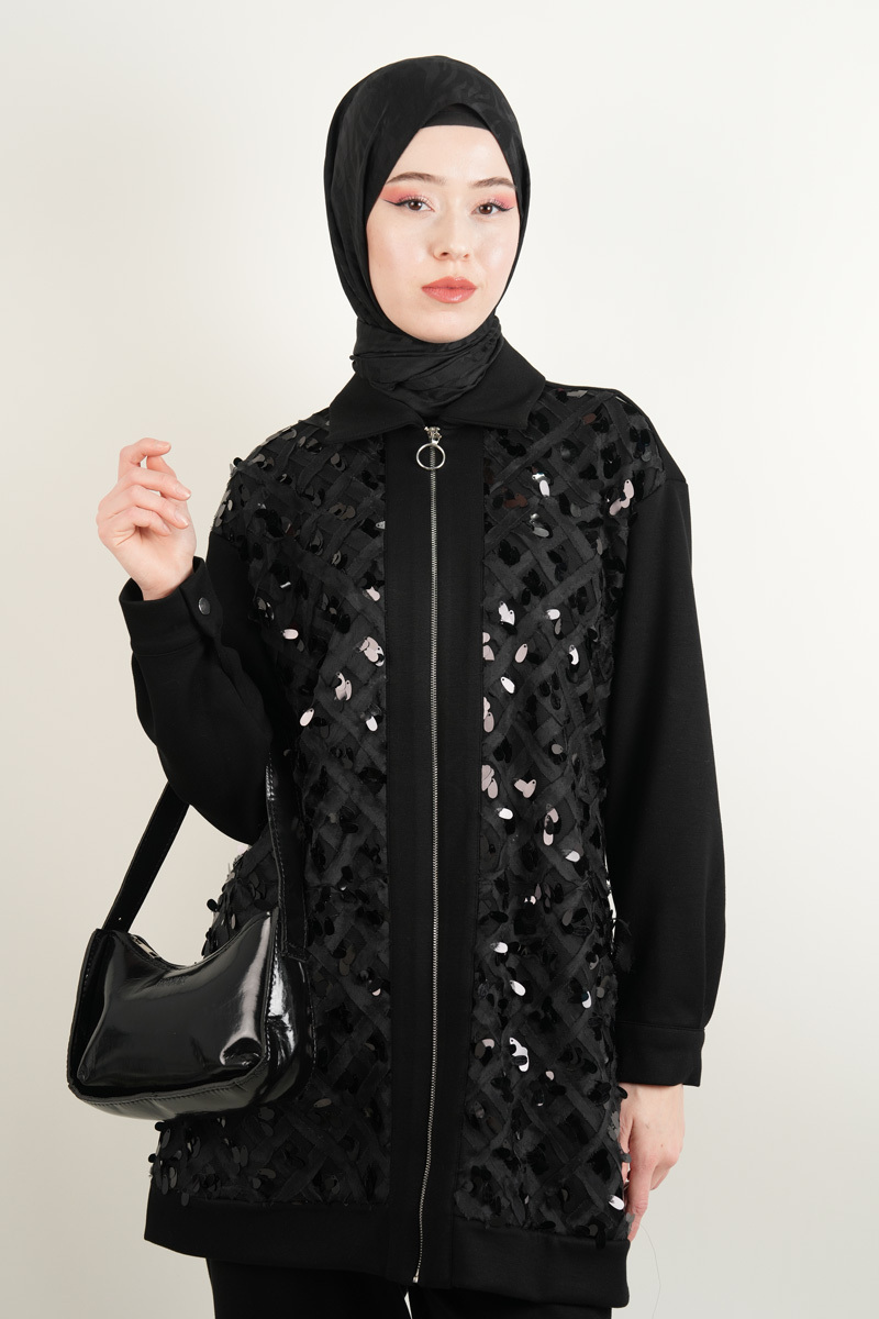 Bayan Tül Detaylı Oysh Takım Siyah - 4